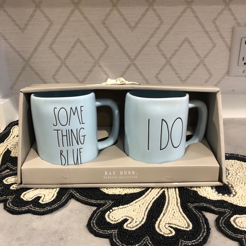 Rae Dunn wedding collection blue mugs